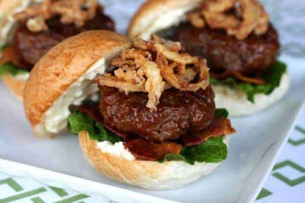 BBQ Bacon Burgers with Blue Cheese and Crispy Onions