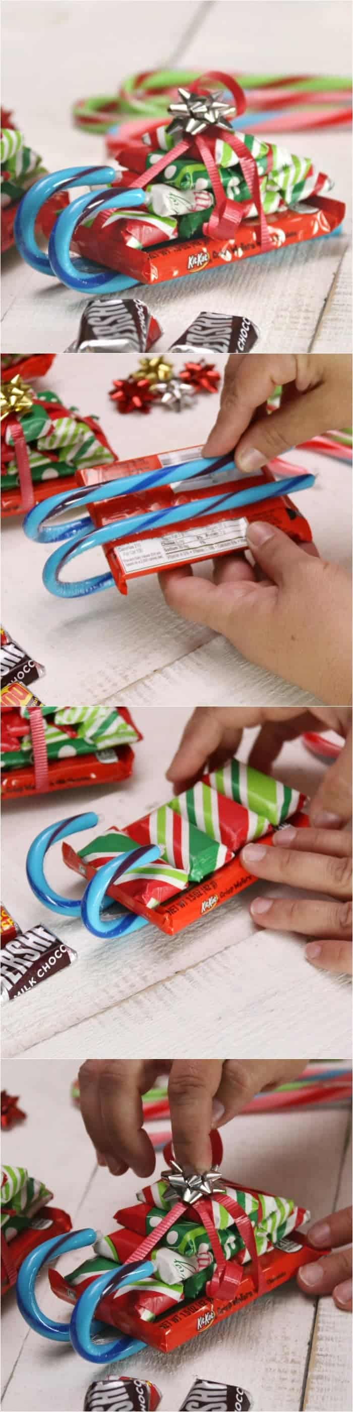 How to Make Candy Cane Sleighs with Candy Bars for Christmas! 