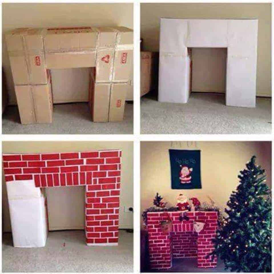 Make a fireplace out of cardboard boxes