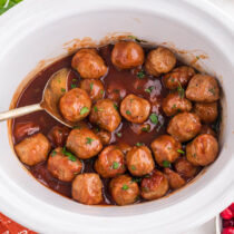 cranberry meatballs in a crockpot.