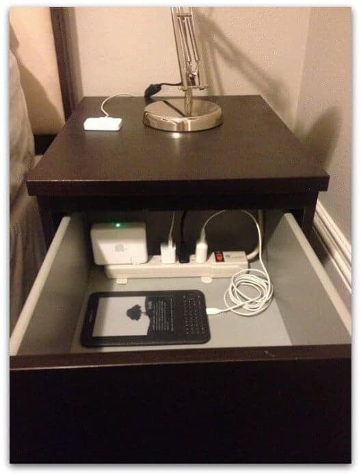 Power strip in bedside drawer