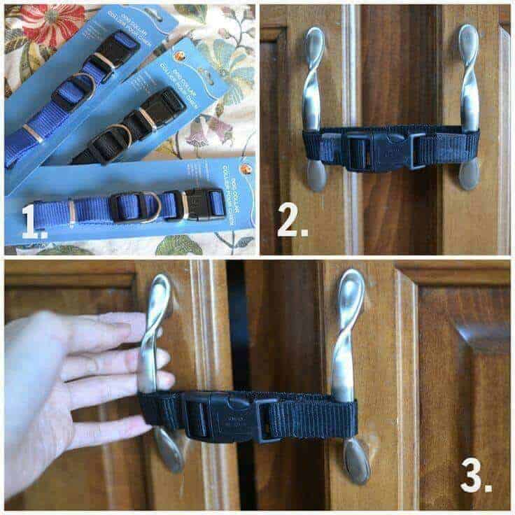 Use dollar store dog collars for baby proofing - GREAT Parent Hack!