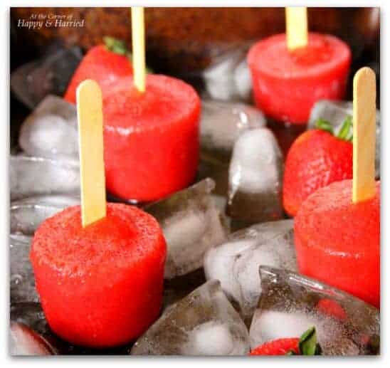 fresh juicy homemade strawberry popsicles