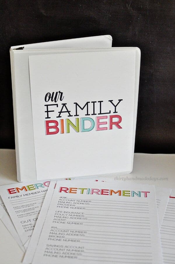 family binder organization