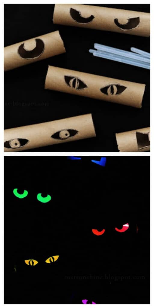 spooky eyes from toilet paper rolls