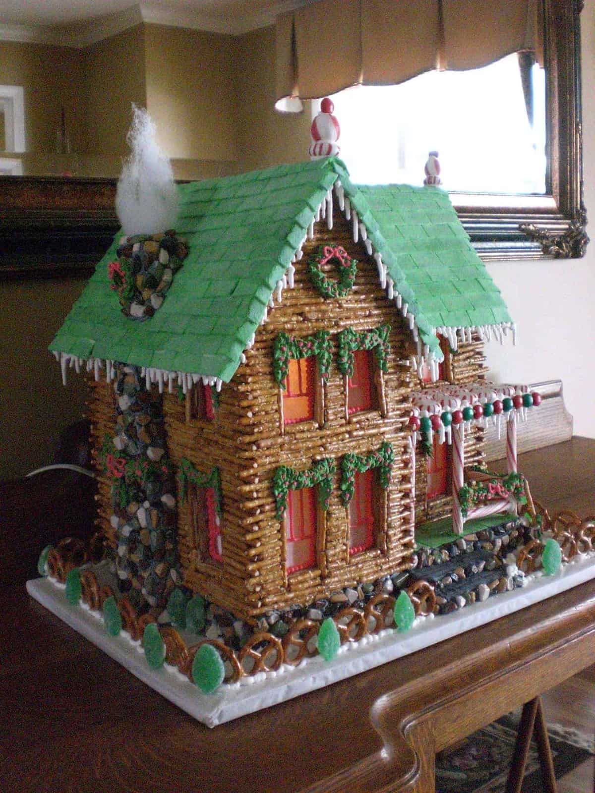 Pretzel Log Cabin Gingerbread House