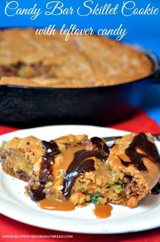 Candy-Bar-Skillet-Cookie-with-Caramel-Chocolate-Sauce-645x974