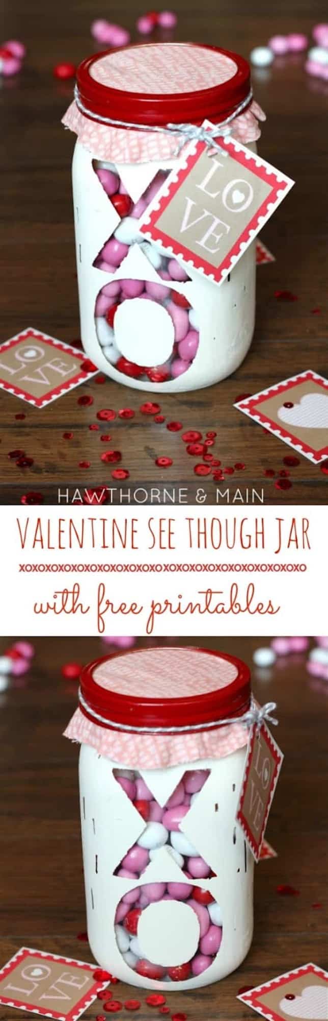Valentine's Day Mason Jar - an easy DIY Valentine's Day gift. Fill with your favorite red pink and white candy!