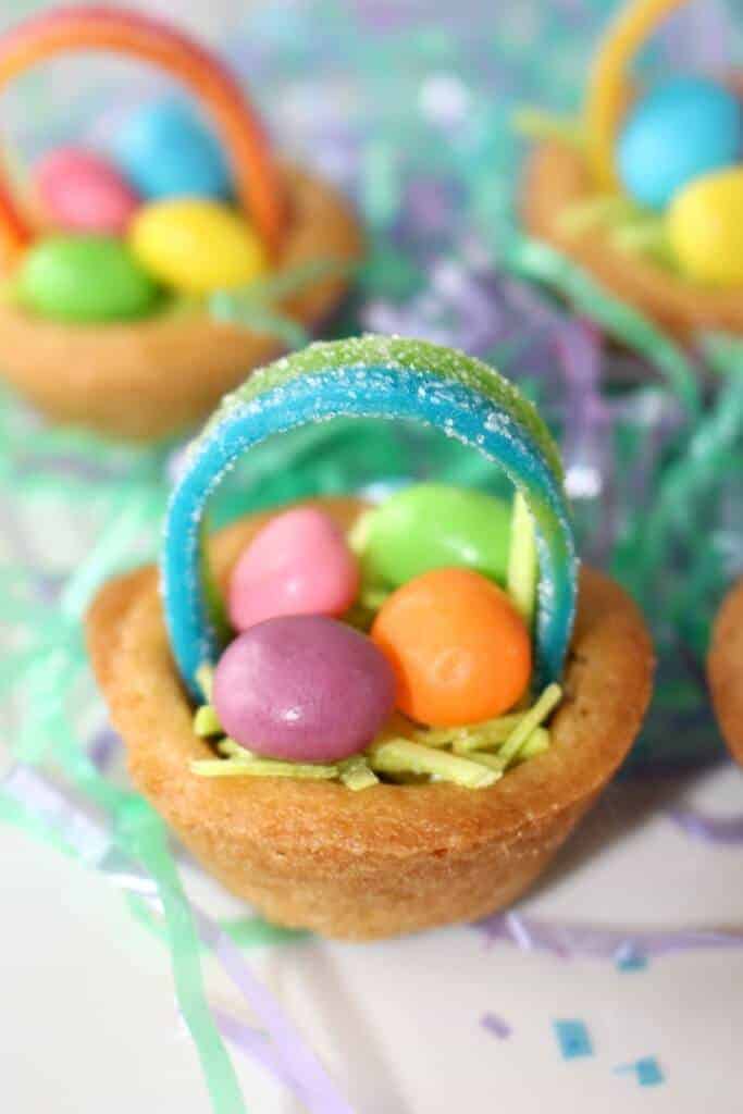 Sugar cookie cups filled with Easter basket goody candy