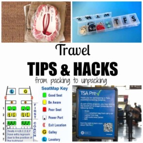 A collage image of travel tips and hacks