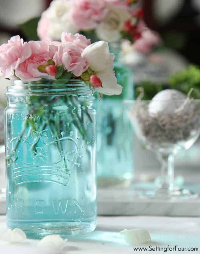 How to tint mason jars blue by Setting for Four 