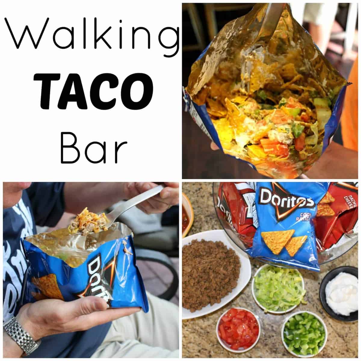 Walking taco bar is the perfect party food recipe to feed a crowd