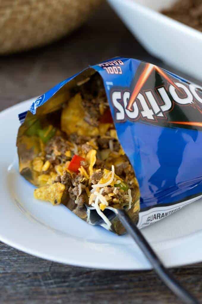 walking taco - the perfect camping recipe there is no plate needed