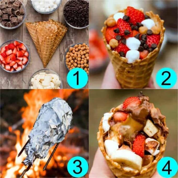 How to make Campfire Cones. Fill with ingredients, wrap in foil and grill
