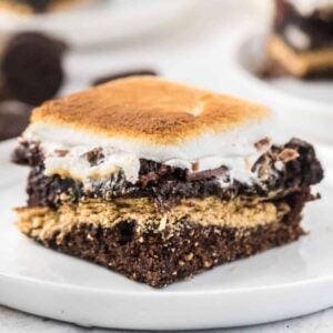 s'more brownies on a white plate