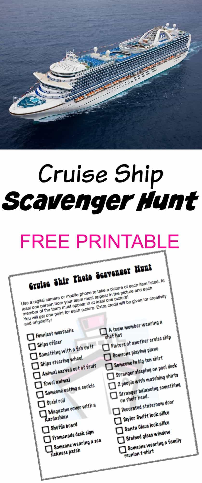 Cruise Ship Scavenger Hunt {FREE PRINTABLE} Princess Pinky Girl