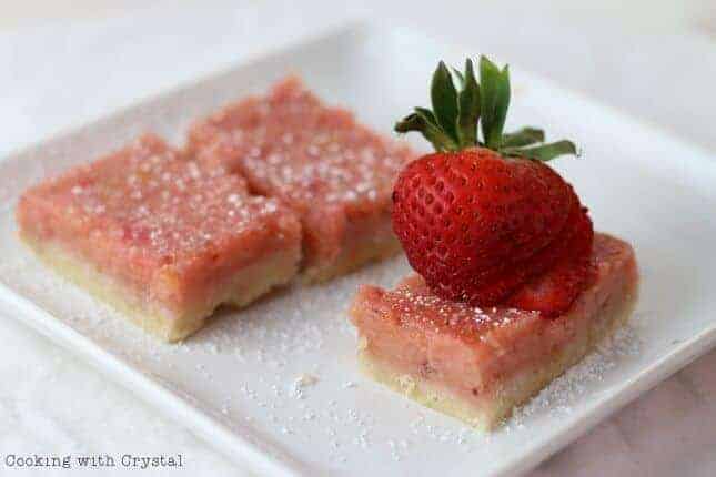 A piece of cake on a plate, with Recipes and Strawberry