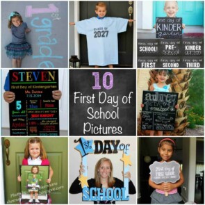 A collage image of first day of school pictures