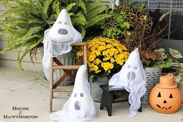 Ghoulish Ghost Gourds by House of Hawthornes make great Halloween porch decorations