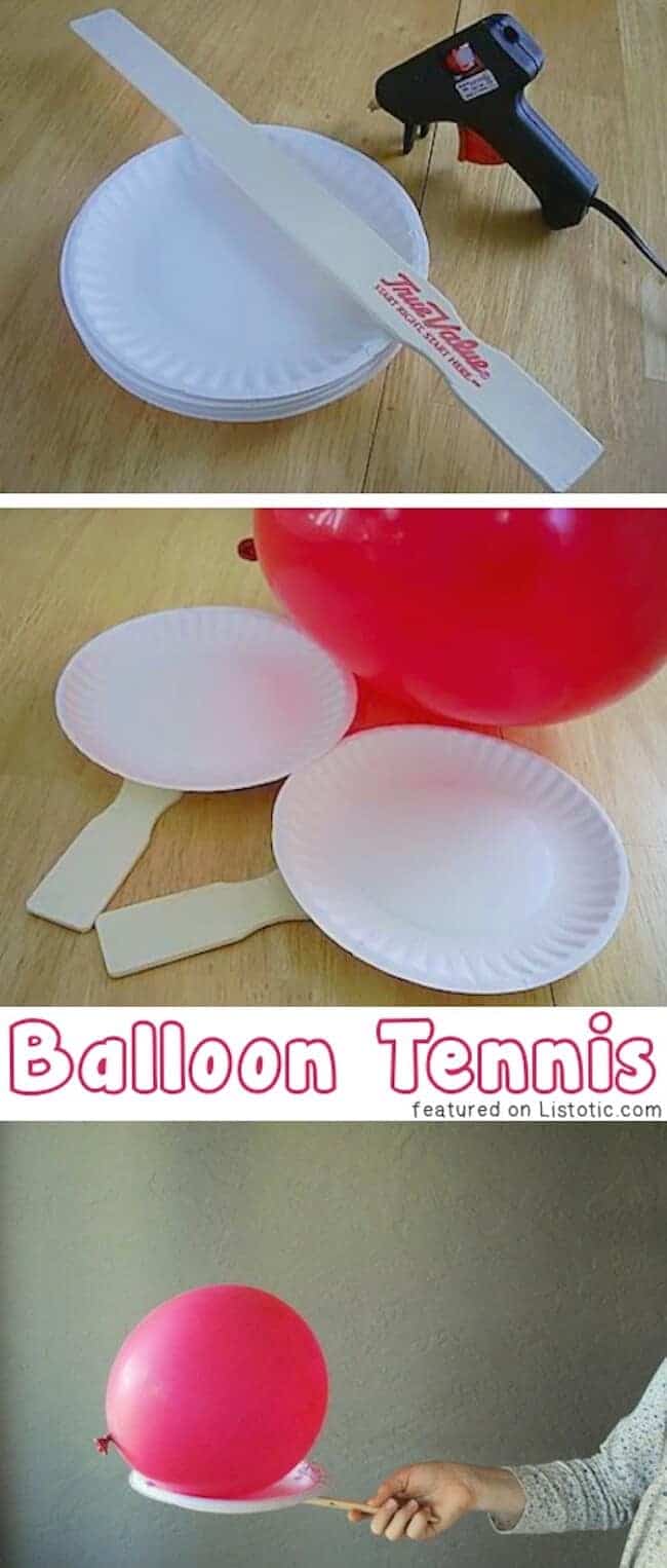 Make your own Balloon Tennis game - great indoor activity