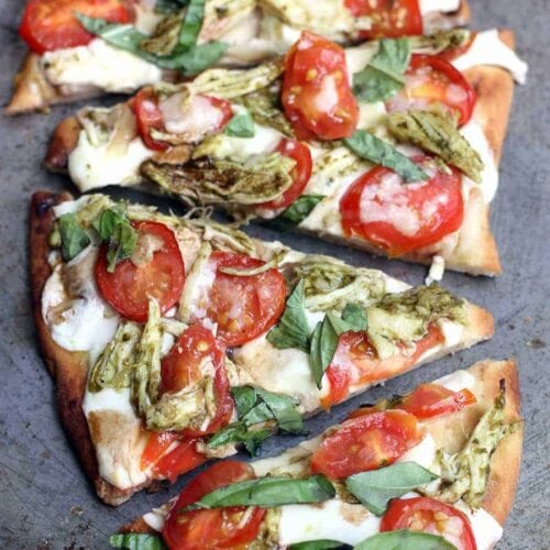 Pesto Chicken Caprese Flatbread - Princess Pinky Girl