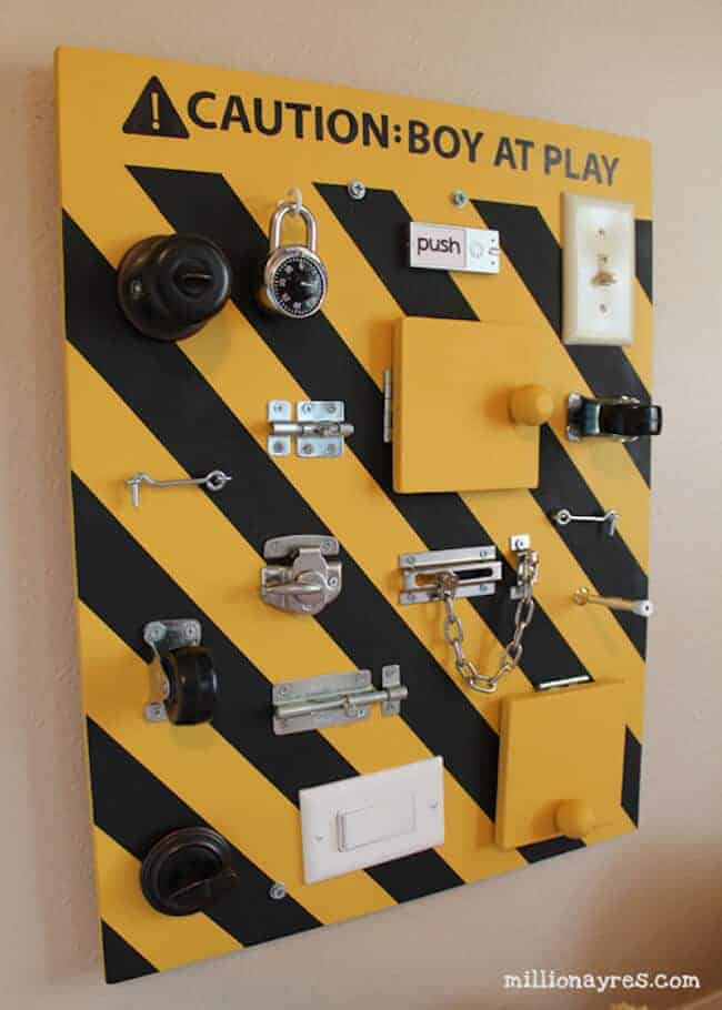 DIY Busy Board - great for fine motor skills