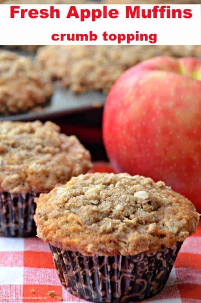 A close up of food, with Apple and Muffin