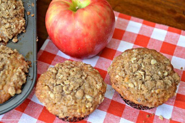 Food on a table, with Apple and Muffin