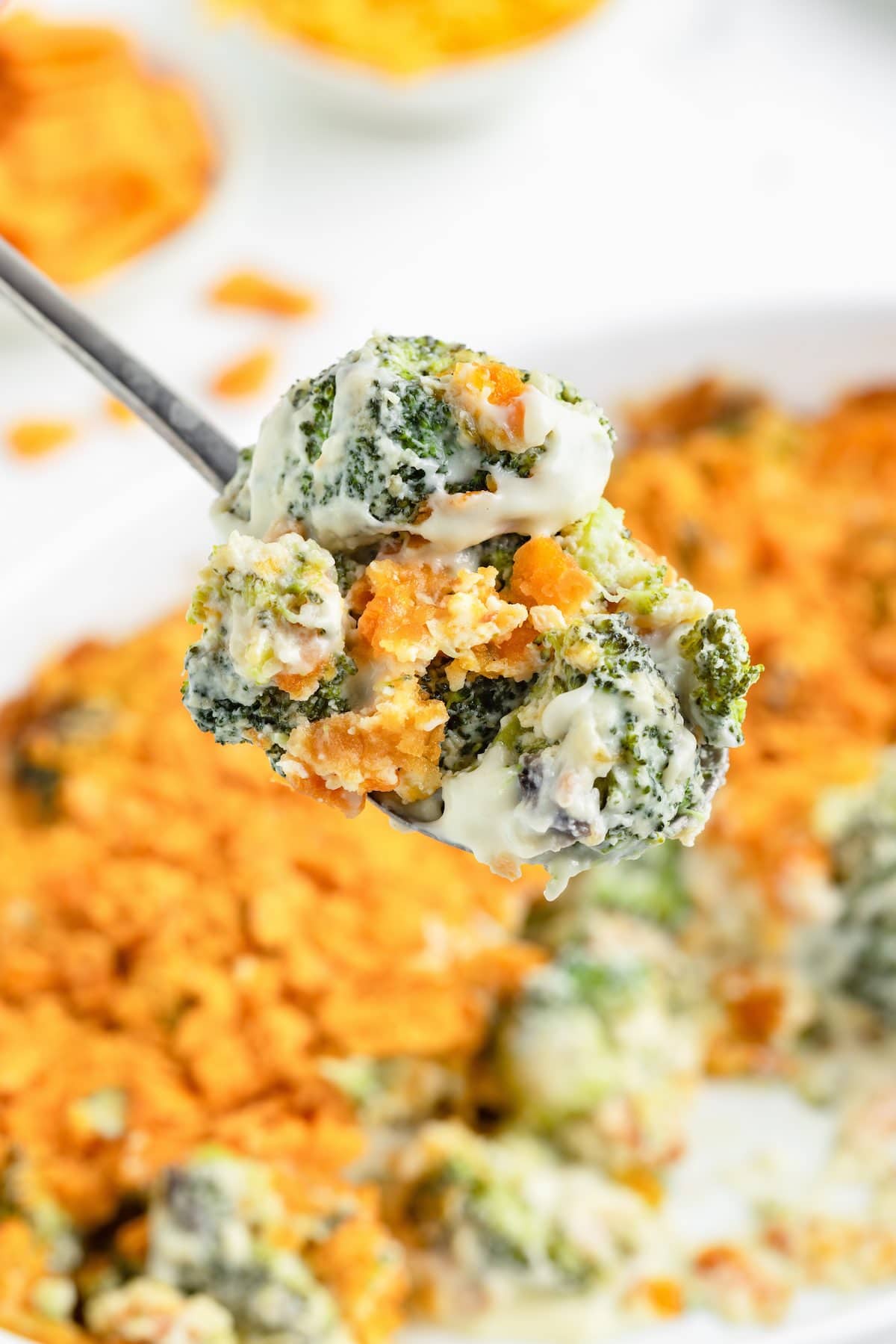 spoonful of broccoli casserole.