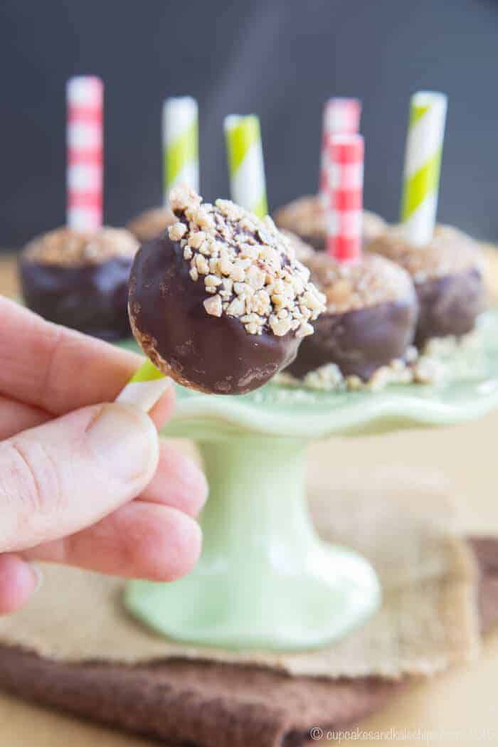 Chocolate dipped caramel apple no-bake energy bites