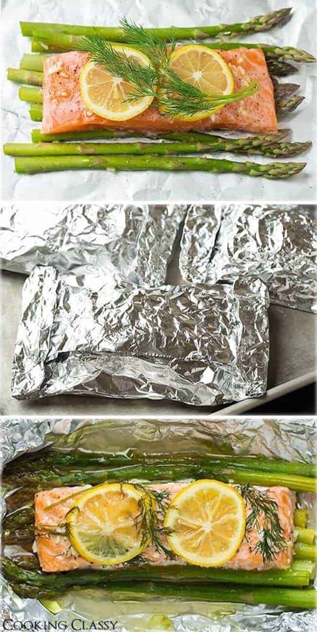 Salmon and asparagus in foil