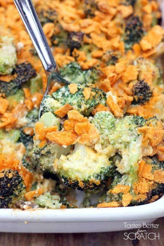 A close up of food, with Casserole and Broccoli