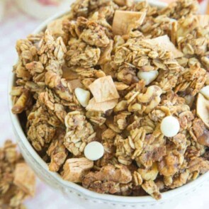 A plate of food, with Apple and Granola