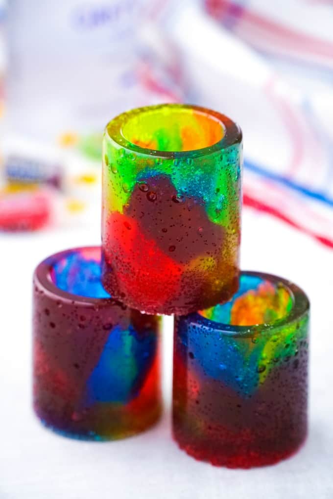 finished Jolly Rancher Shot Glasses stacked