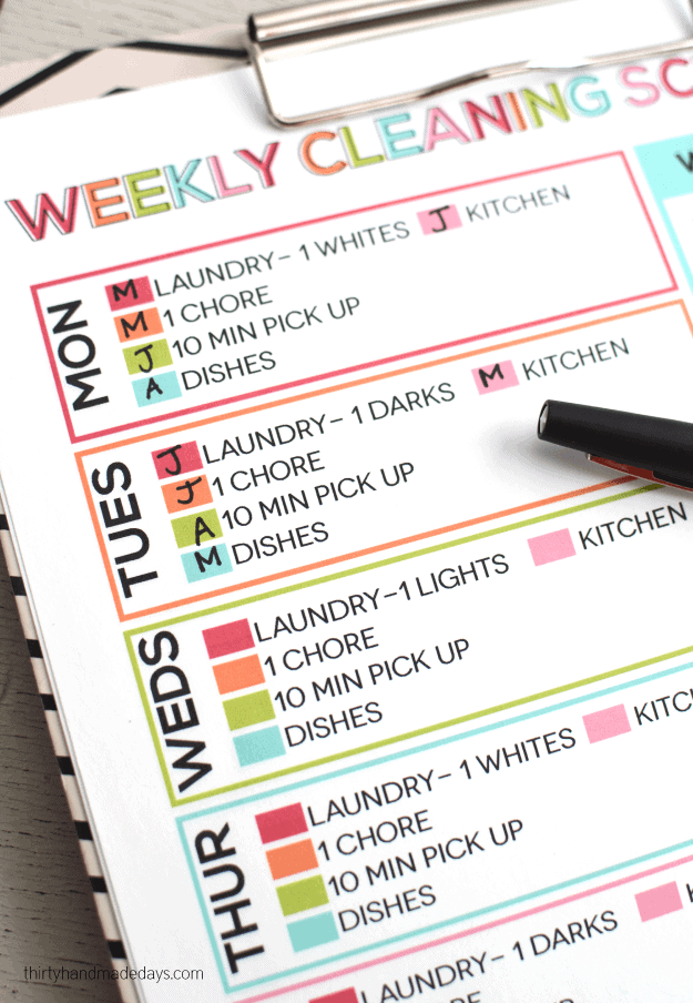 Weekly Cleaning Schedule by 30 Handmade Days 