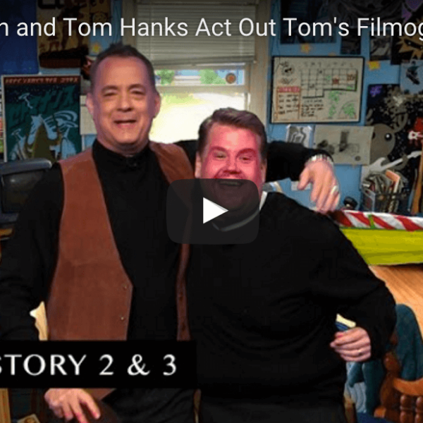 Tom Hanks, James Corden are posing for a picture