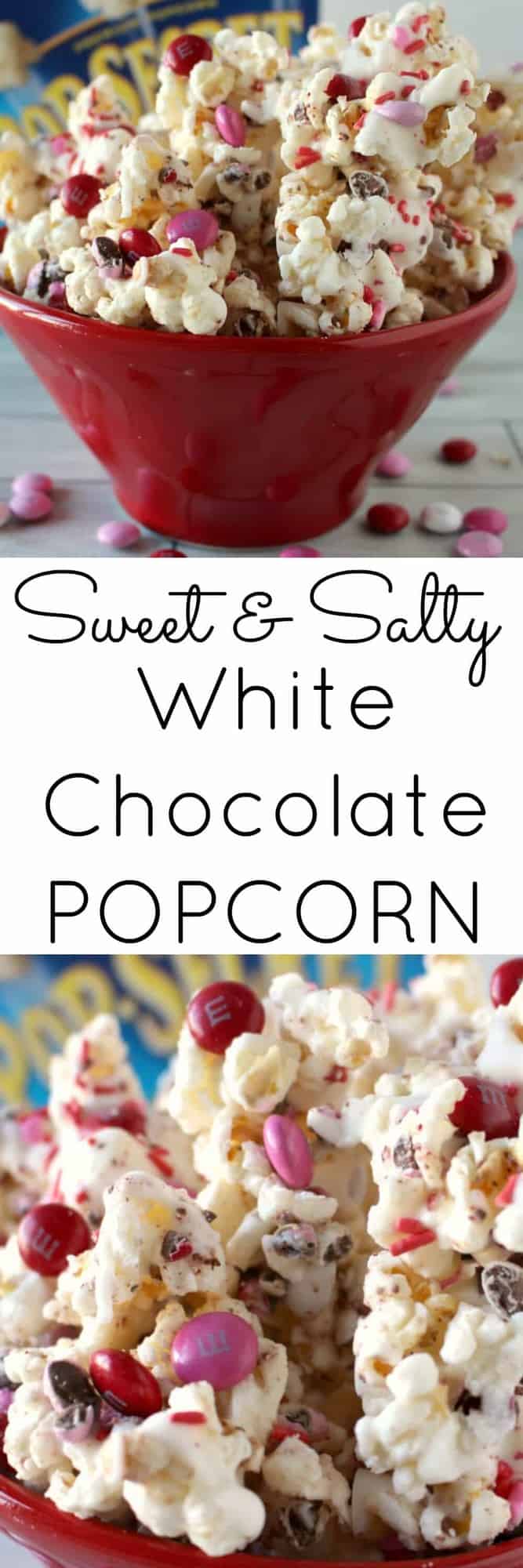 Sweet and Salty White Chocolate Popcorn with m&m's - only takes 15 minutes to make