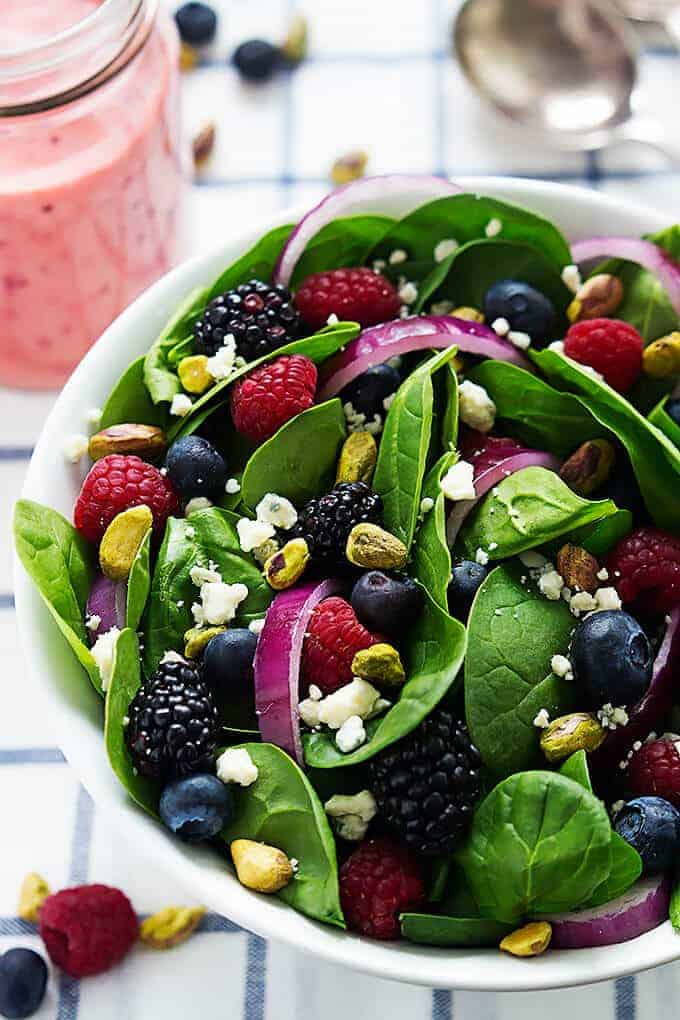 Berry Pistachio Spinach Salad by La Creme De La Crumb