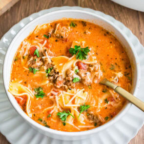 lasagna soup in a bowl.