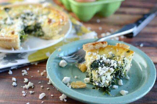 Piece of spinach and feta quiche