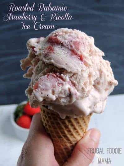 Roasted Balsamic Strawberry & Ricotta Ice Cream from The Frugal Foodie Mama
