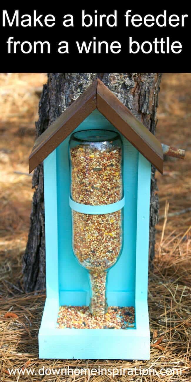 DIY bird feeder from a wine bottle from Down Home Inspiration
