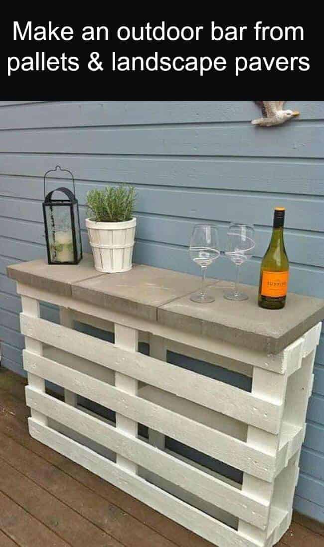 Make a bar out of pallets and landscape pavers