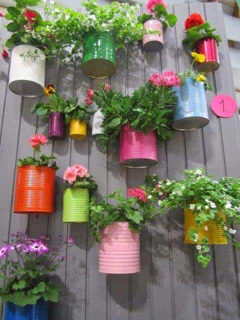 Painted Recycled Can Herb Garden by Outdoor Areas