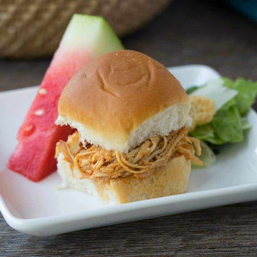 Slow cooker BBQ Pulled Chicken sliders recipe featured image