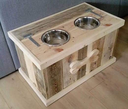 handmade pallet dog bowl stand with storage from 101 Pallet Furniture