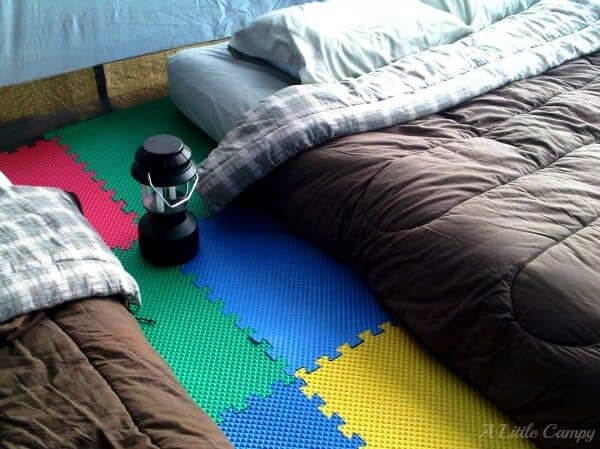 Great Camping Hacks - Use foam tiles on the ground - a great idea from A Little Campy