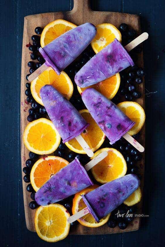 Blueberry and Orange Icy Pops by Just a Pinch Recipes 