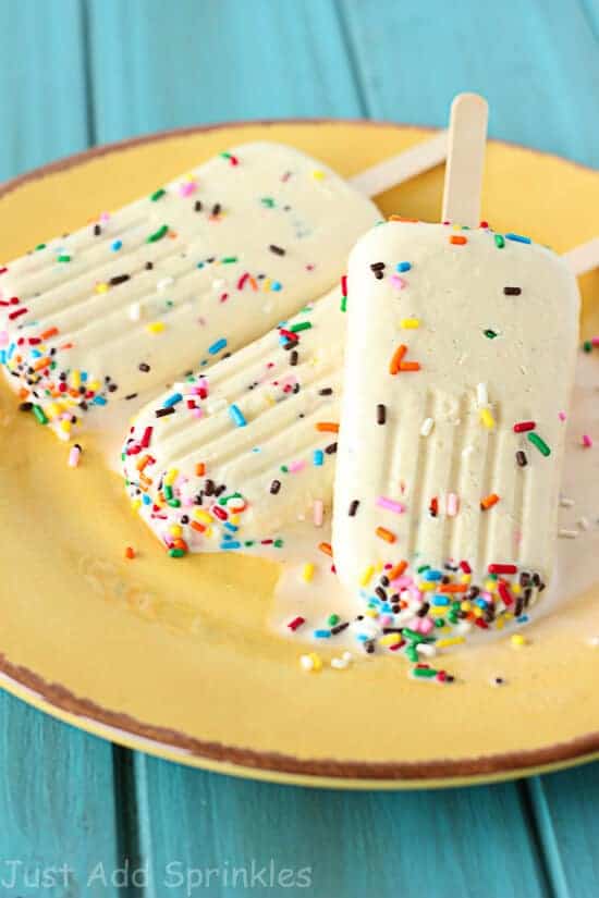 Cake Batter Popsicles by Just Add Sprinkles