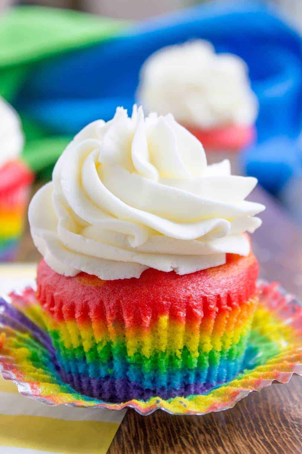 Rainbow Cupcakes with Vanilla Cloud Frosting by Dinner Then Dessert 